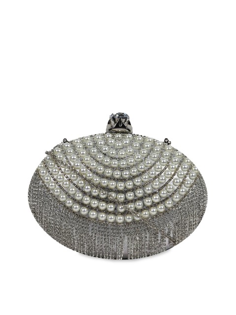

LELYS Silver-Toned & White Embellished Box Clutch