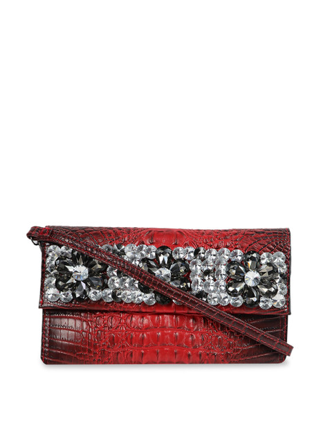 

LELYS Red & Silver-Toned Embellished Envelope Clutch