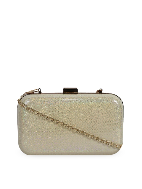 

LELYS Tan & Gold-Toned Embellished Box Clutch