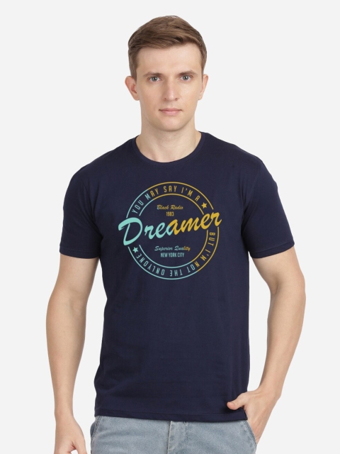 

Roadster Men Navy Blue & Yellow Typography Printed Slim Fit T-shirt
