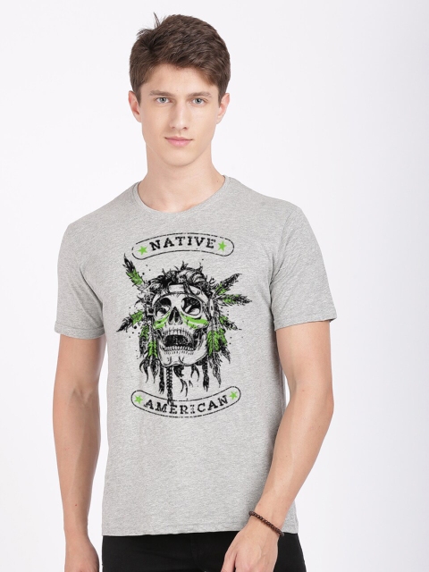 

Roadster Men Pure cCtton Grey & Green Printed Slim Fit T-shirt