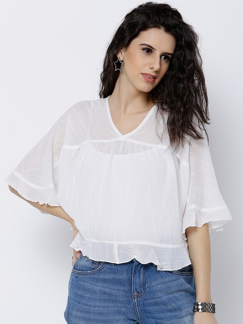 

Tokyo Talkies Women White Solid Boxy Top