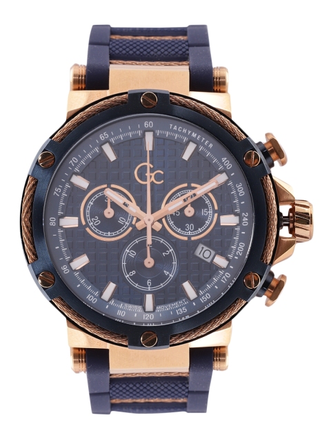 

GC Men Textured Dial & Silicone Strap Analogue Tachymeter Watch Y54001G7MF, Navy blue