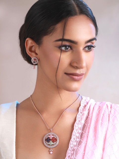 

Priyaasi Rose Gold-Plated & White AD Studded Jewellery Set