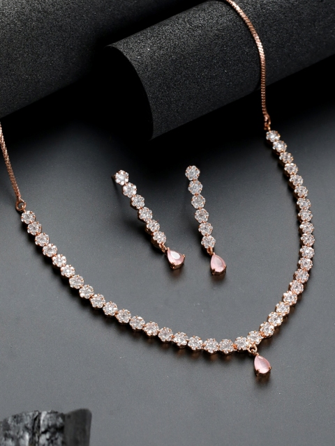 

Priyaasi Rose Gold-Plated & Pink AD Studded Jewellery Set