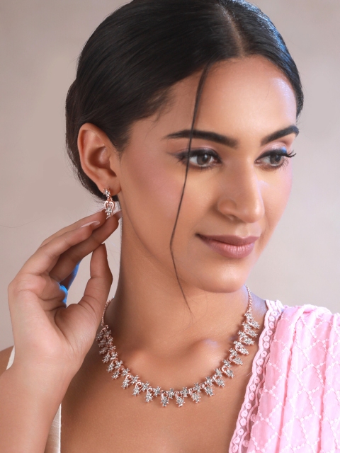 

Priyaasi Rose Gold-Plated & White AD-Studded Jewellery Set