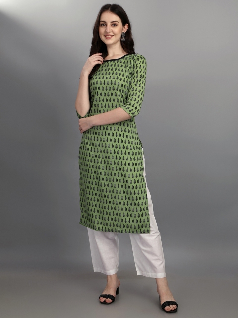 

JAPESH Women Pack of 3 Green Ethnic Motifs Printed Block Print Crepe Kurta