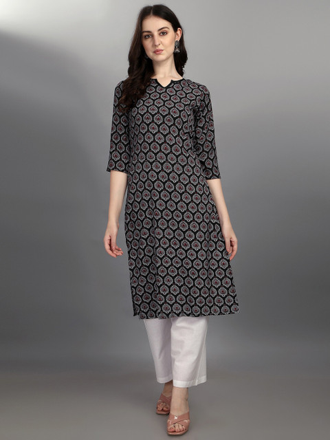 

JAPESH Women Black Ethnic Motifs Printed Crepe Kurta