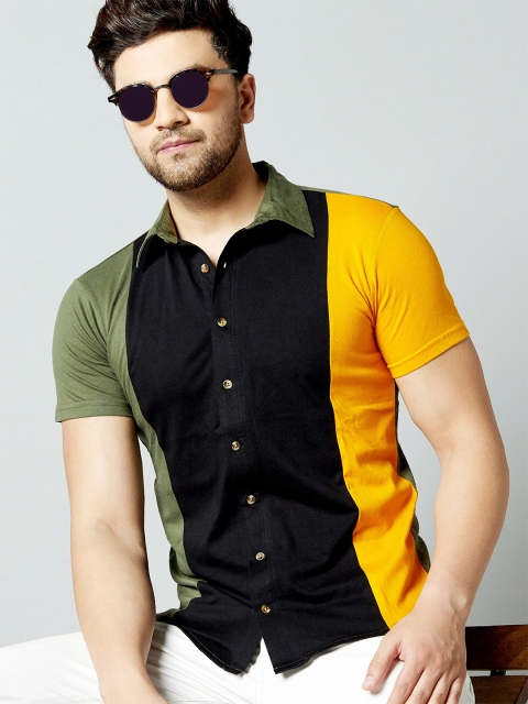 

GESPO Men Green Colorblocked Casual Shirt