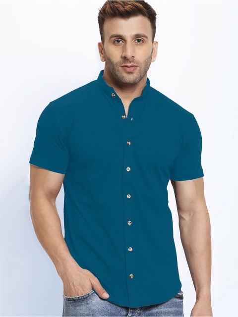 

GESPO Men Teal Mandarin Collar Casual Shirt