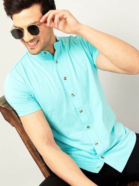 

GESPO Men Sea Green Solid Mandarin Collar Casual Shirt