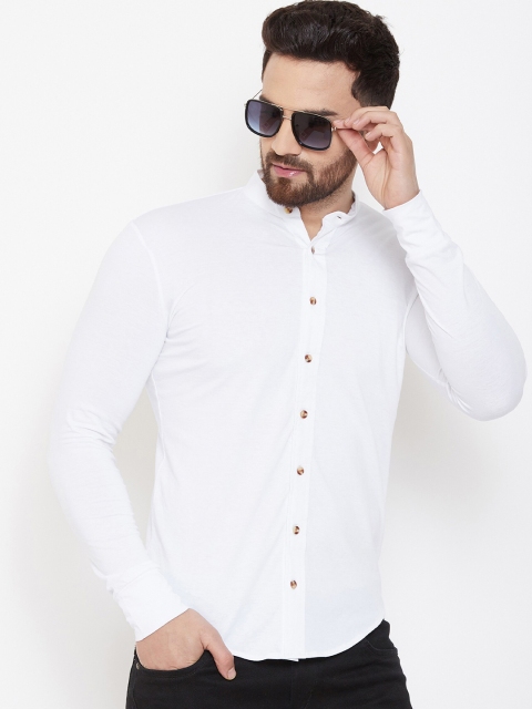 

GESPO Men White Solid Mandarin Collar Casual Shirt