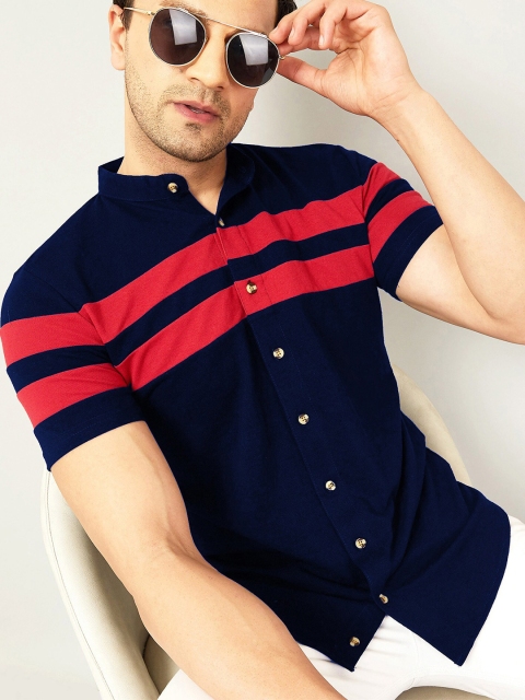 

GESPO Men Navy Blue & Red Colorblocked Casual Shirt