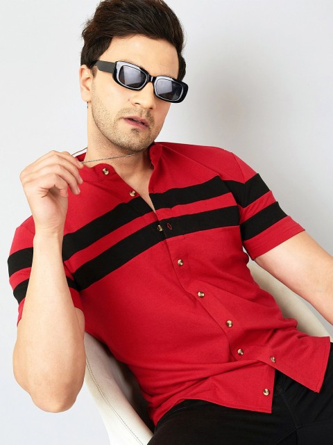 

GESPO Men Red Horizontal Stripes Striped Casual Shirt