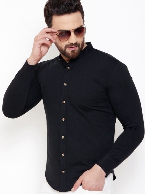 

GESPO Men Black Solid Mandarin Collar Full Sleeve Casual Shirt