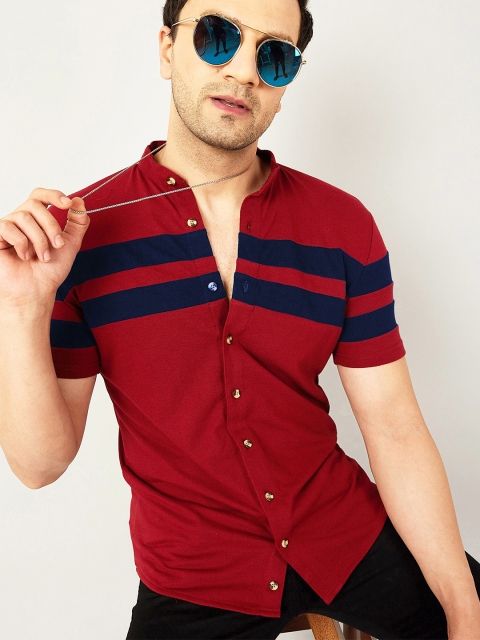 

GESPO Men Maroon Horizontal Stripes Striped Casual Shirt