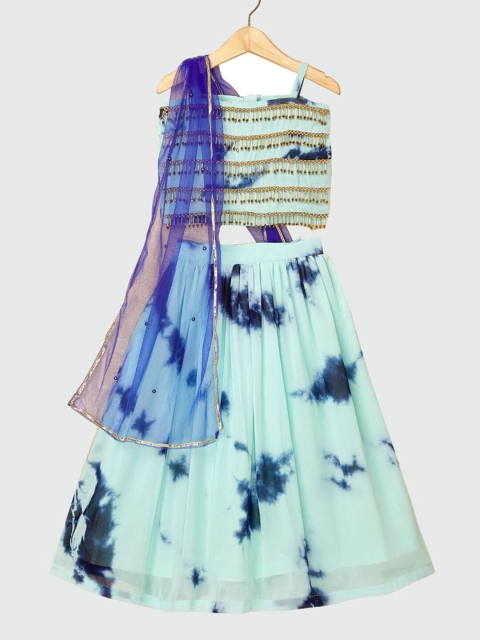 

Hopscotch Girls Blue & Green Embellished Ready to Wear Lehenga Choli
