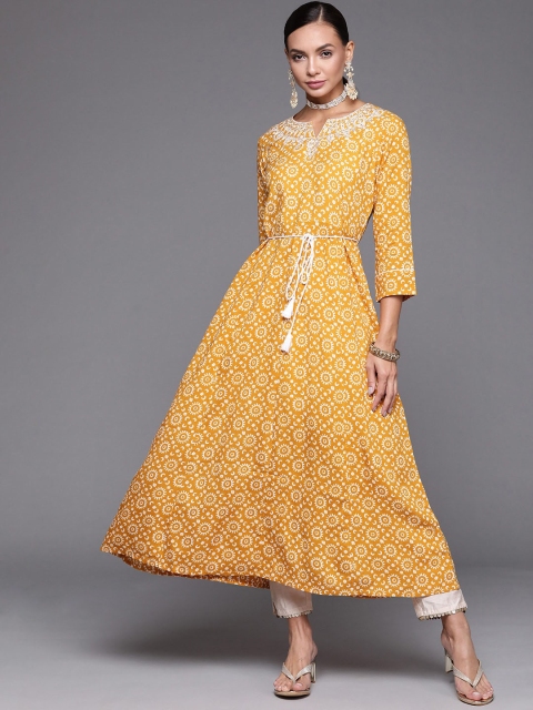 

KALINI Women Mustard Yellow Geometric Printed Anarkali Kurta