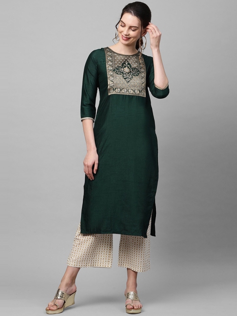 

KALINI Women Green & Gold-Toned Yoke Design Kurta