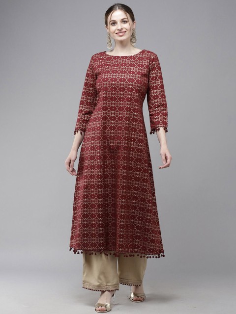 

KALINI Women Maroon Floral Anarkali Kurta