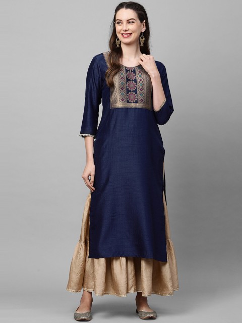 

KALINI Women Navy Blue Yoke Design Kurta