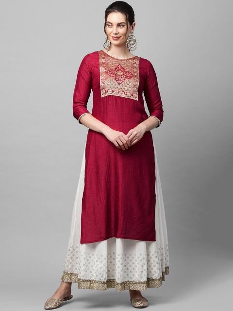 

KALINI Women Maroon Geometric Yoke Design Kurta