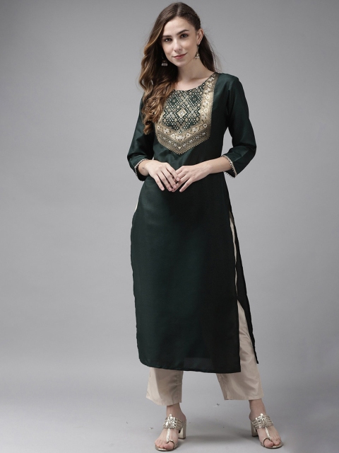 

KALINI Women Green Ethnic Motif Yoke Design Kurta