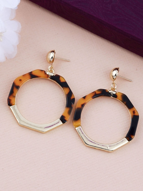 

Silver Shine Gold-Toned & Brown Contemporary Drop Earrings