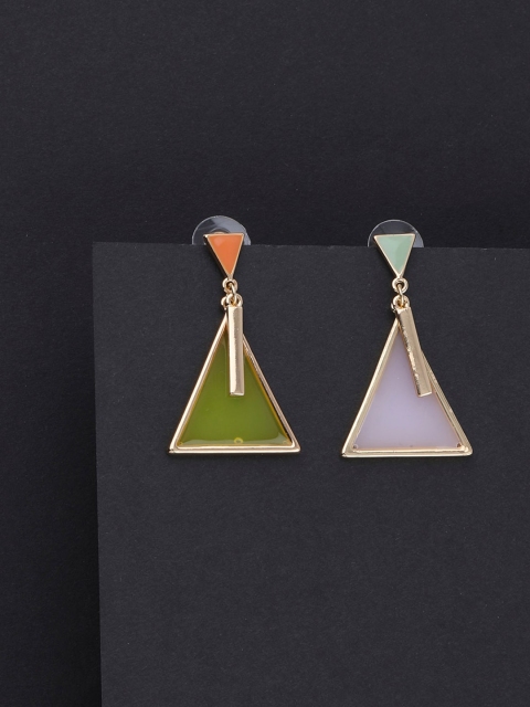 

Silver Shine Green & Pink Triangular Drop Earrings