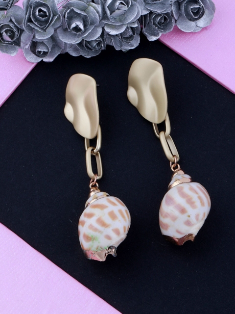 

Silver Shine Gold-Toned & White Contemporary Drop Earrings