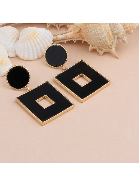 

Silver Shine Black & Gold-Toned Contemporary Drop Earrings