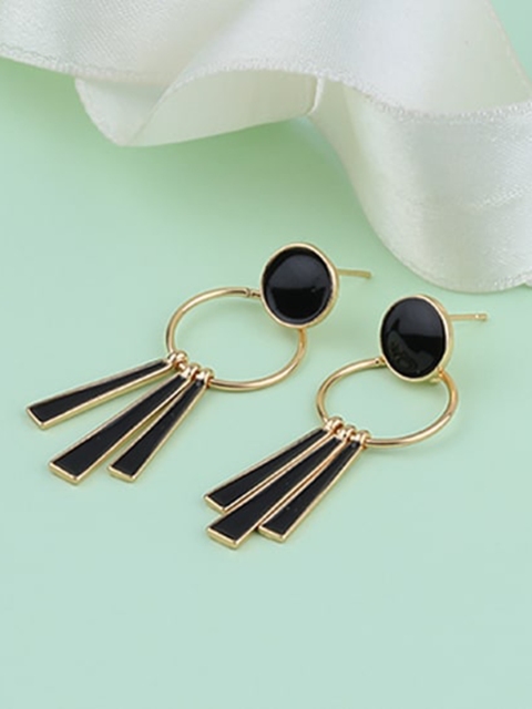 

Silver Shine Black & Gold-Toned Contemporary Drop Earrings