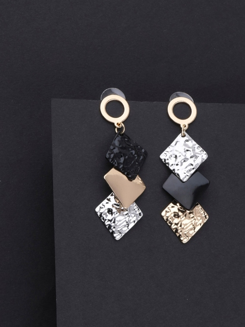 

Silver Shine Gold-Toned & Black Contemporary Studs Earrings