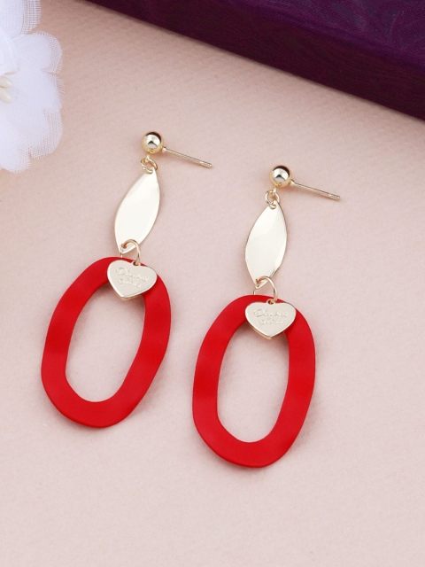 

Silver Shine Red & Gold-Toned Contemporary Drop Earrings
