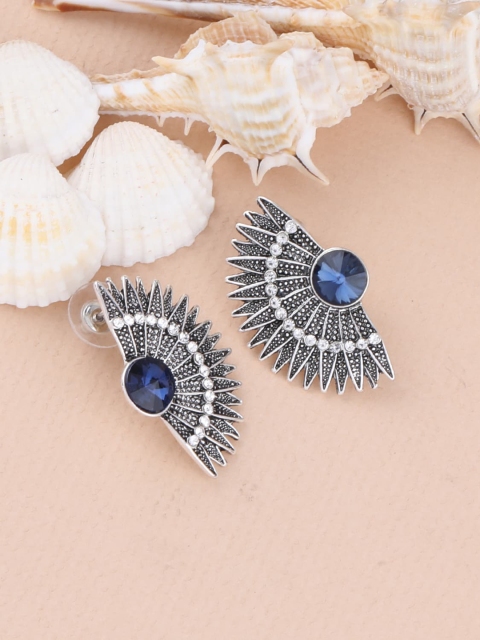 

Silver Shine Silver-Toned & Blue Contemporary Studs Earrings
