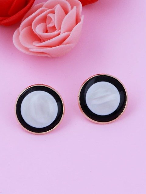 

Silver Shine Gold-Toned & Black Circular Studs Earrings