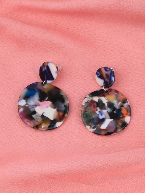 

Silver Shine Blue & Peach-Coloured Circular Drop Earrings