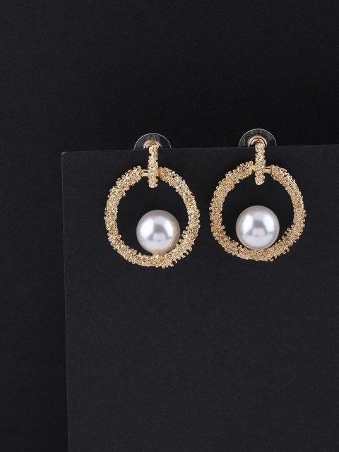 

Silver Shine Gold-Toned & White Circular Drop Earrings