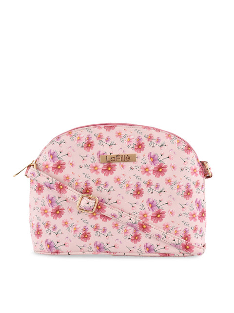 

LaFille Pink Floral Printed Structured Sling Bag