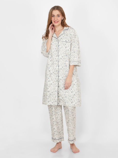 

NAVIYATA Women Blue & White Printed Night suit