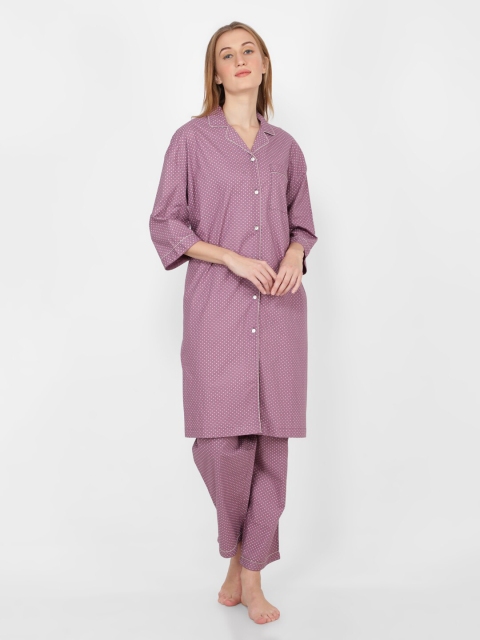 

NAVIYATA Purple Printed Basic Jumpsuit with Lace Inserts