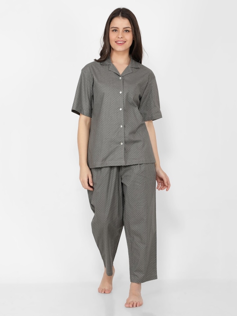 

NAVIYATA Grey Printed Basic Jumpsuit with Lace Inserts