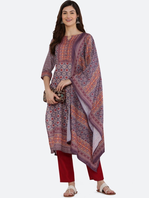 

WinEra Women Ethnic Motifs Printed Kurta with Trousers & With Dupatta, Purple