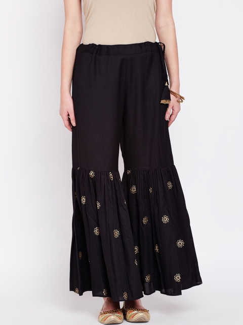 

studio rasa Women Black & Gold-Toned Printed Flared Ethnic Palazzos
