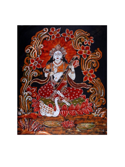 

Exotic India Red Padmasana Devi Sarasvati Blesses Her Devotees Painted Wall Art