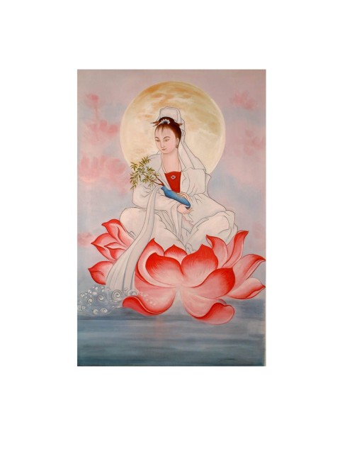 

Exotic India Red & White Kuan Yin Painted Wall Art