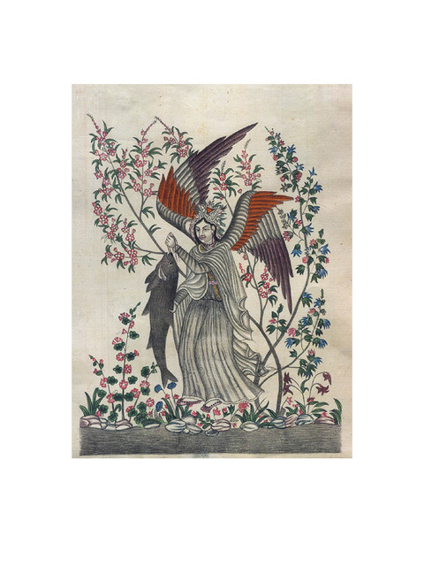 

Exotic India Grey The Angel With Fish Painted Wall Art
