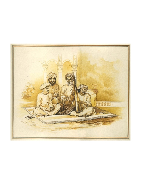 

Exotic India Beige Court Musicians Painted Wall Art