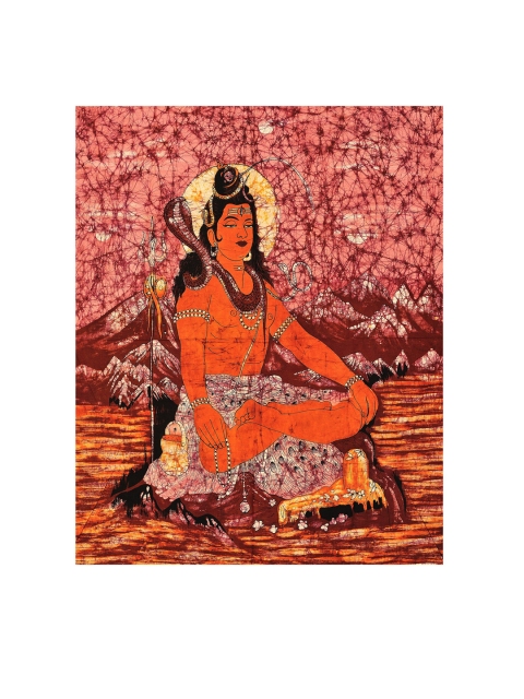 

Exotic India Red & Orange Meditating Shiva Painting Wall Art, Multi