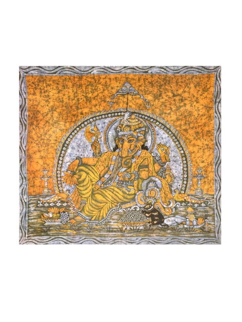 

Exotic India Orange Enthroned Ganesha Painting Wall Art